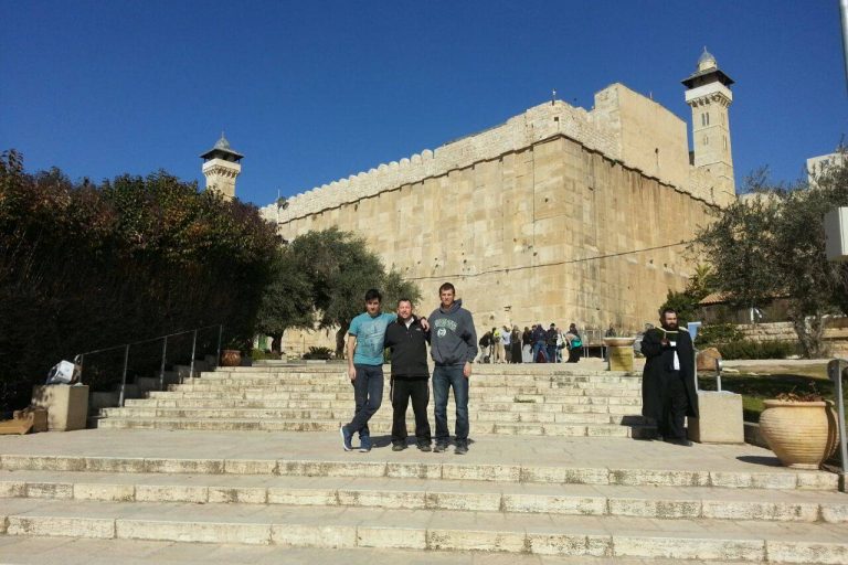 In front of the Tomb of the Patriarchs in Hevron. In front of the Tomb of the Patriarchs in Hevron.