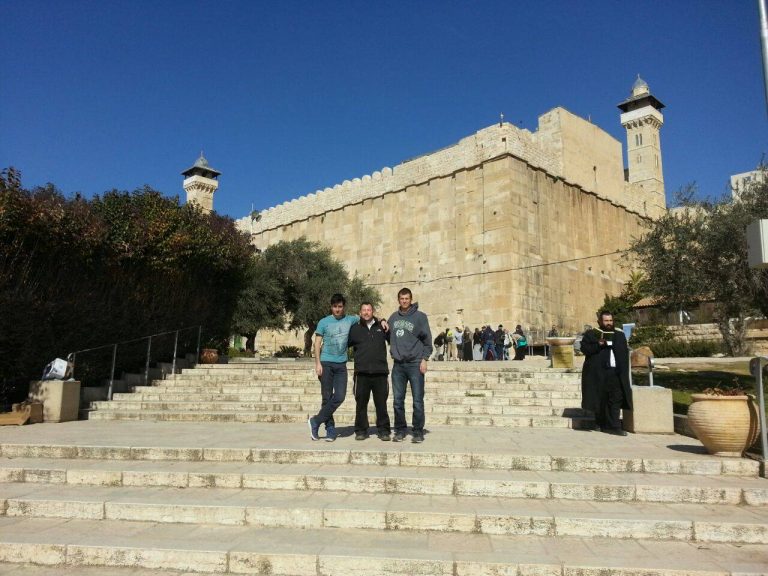 In front of the Tomb of the Patriarchs in Hevron. In front of the Tomb of the Patriarchs in Hevron.